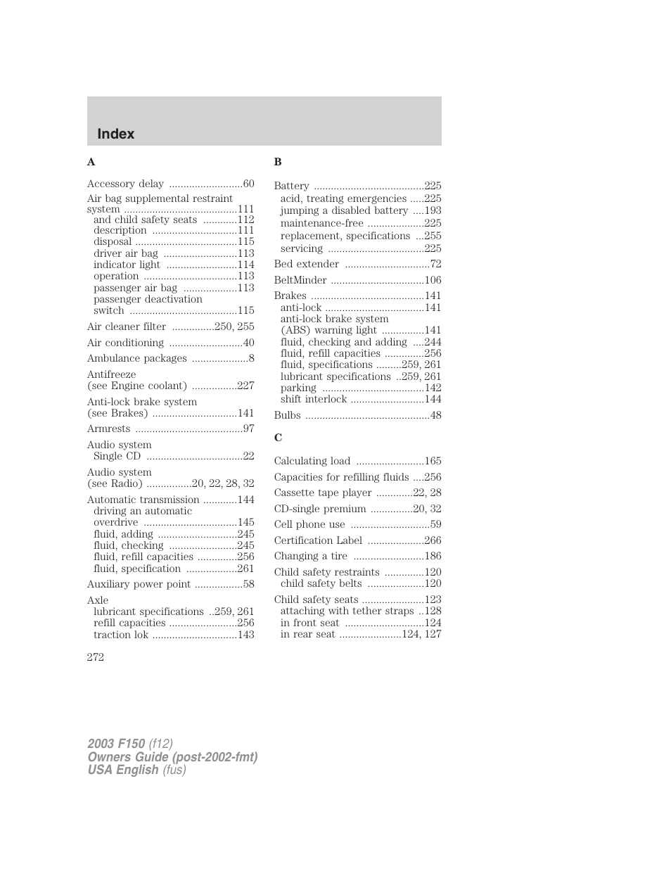 Index | FORD 2003 F-150 v.5 User Manual | Page 272 / 280