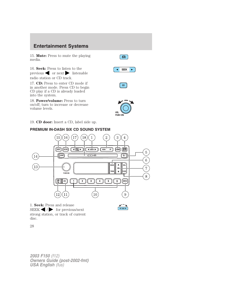 Entertainment systems | FORD 2003 F-150 v.5 User Manual | Page 28 / 280