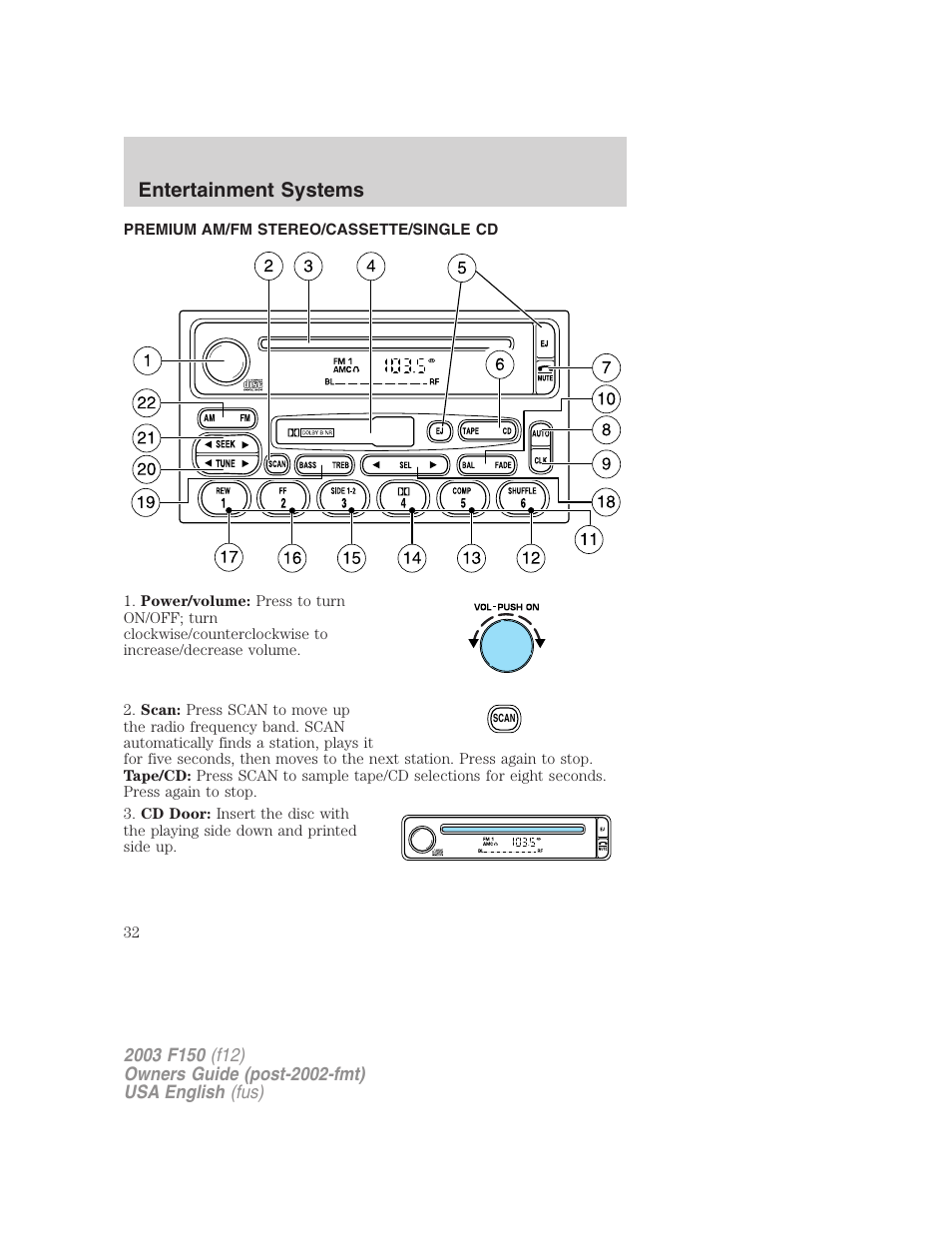 Entertainment systems | FORD 2003 F-150 v.5 User Manual | Page 32 / 280