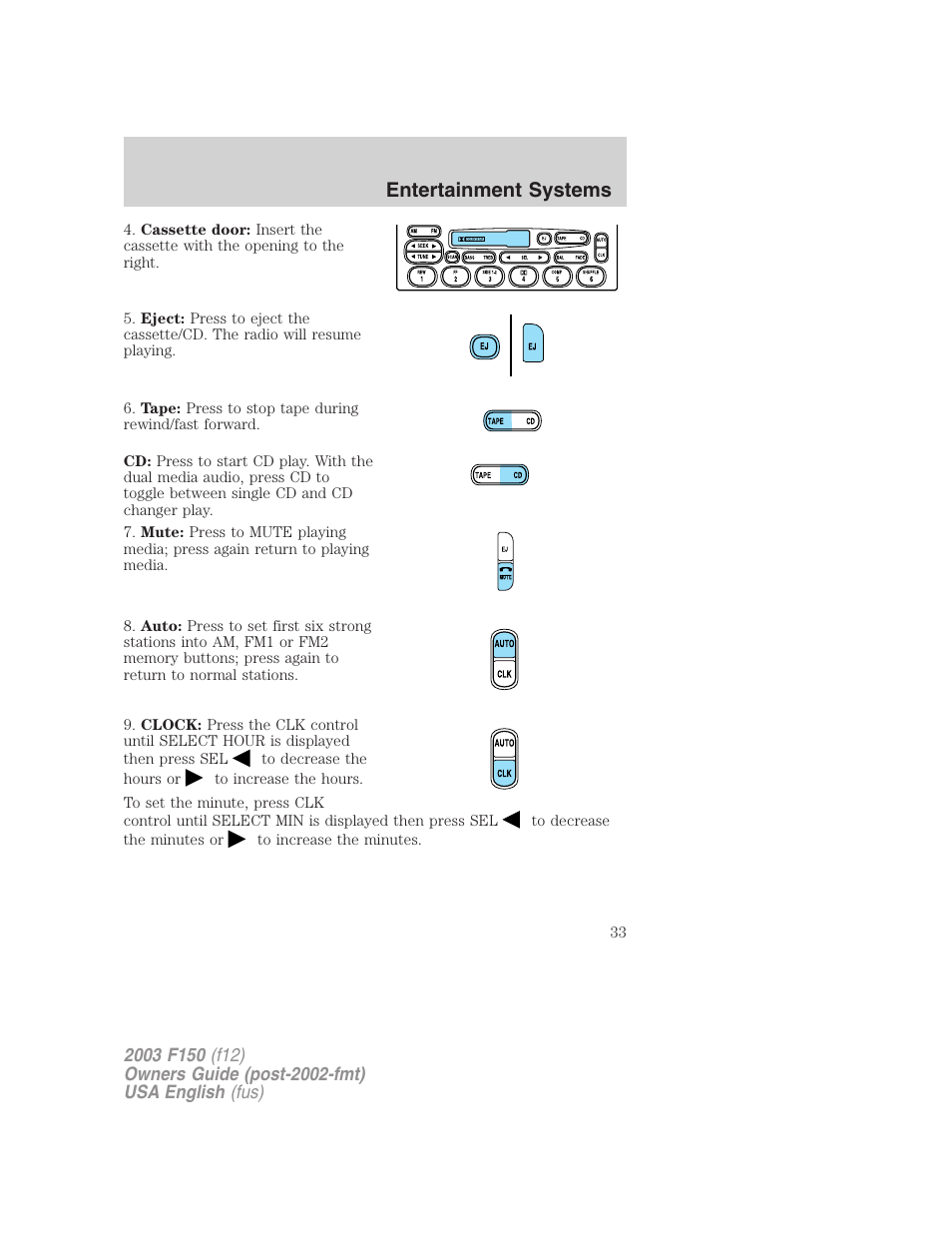 Entertainment systems | FORD 2003 F-150 v.5 User Manual | Page 33 / 280