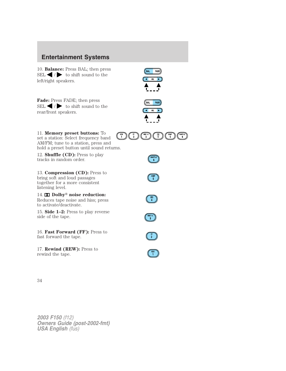 Entertainment systems | FORD 2003 F-150 v.5 User Manual | Page 34 / 280
