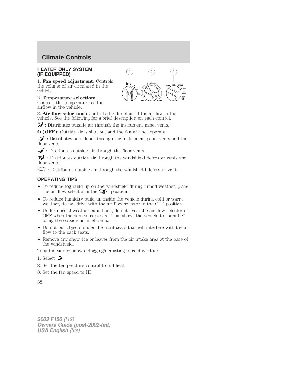 Climate controls | FORD 2003 F-150 v.5 User Manual | Page 38 / 280