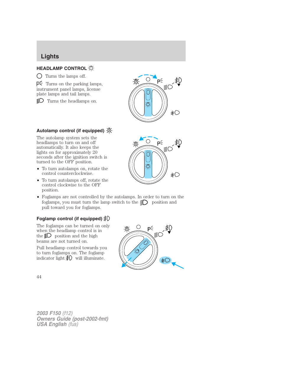 Lights | FORD 2003 F-150 v.5 User Manual | Page 44 / 280