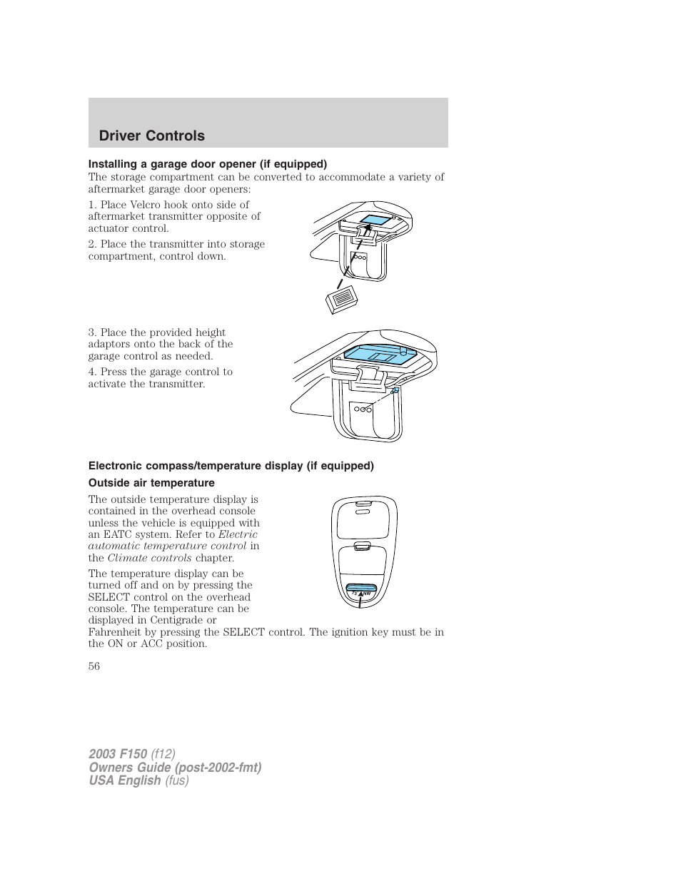 Driver controls | FORD 2003 F-150 v.5 User Manual | Page 56 / 280