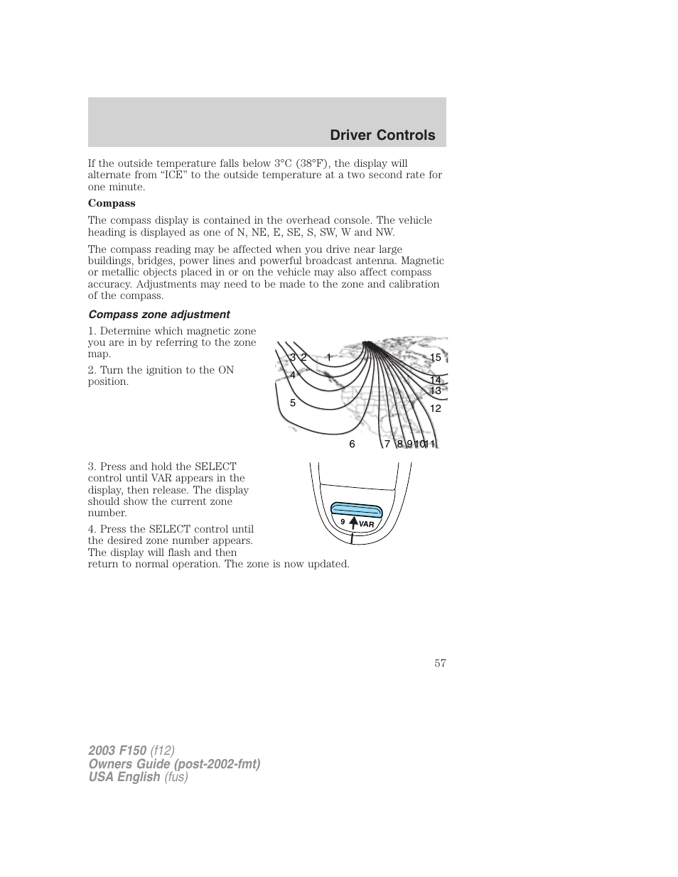 Driver controls | FORD 2003 F-150 v.5 User Manual | Page 57 / 280