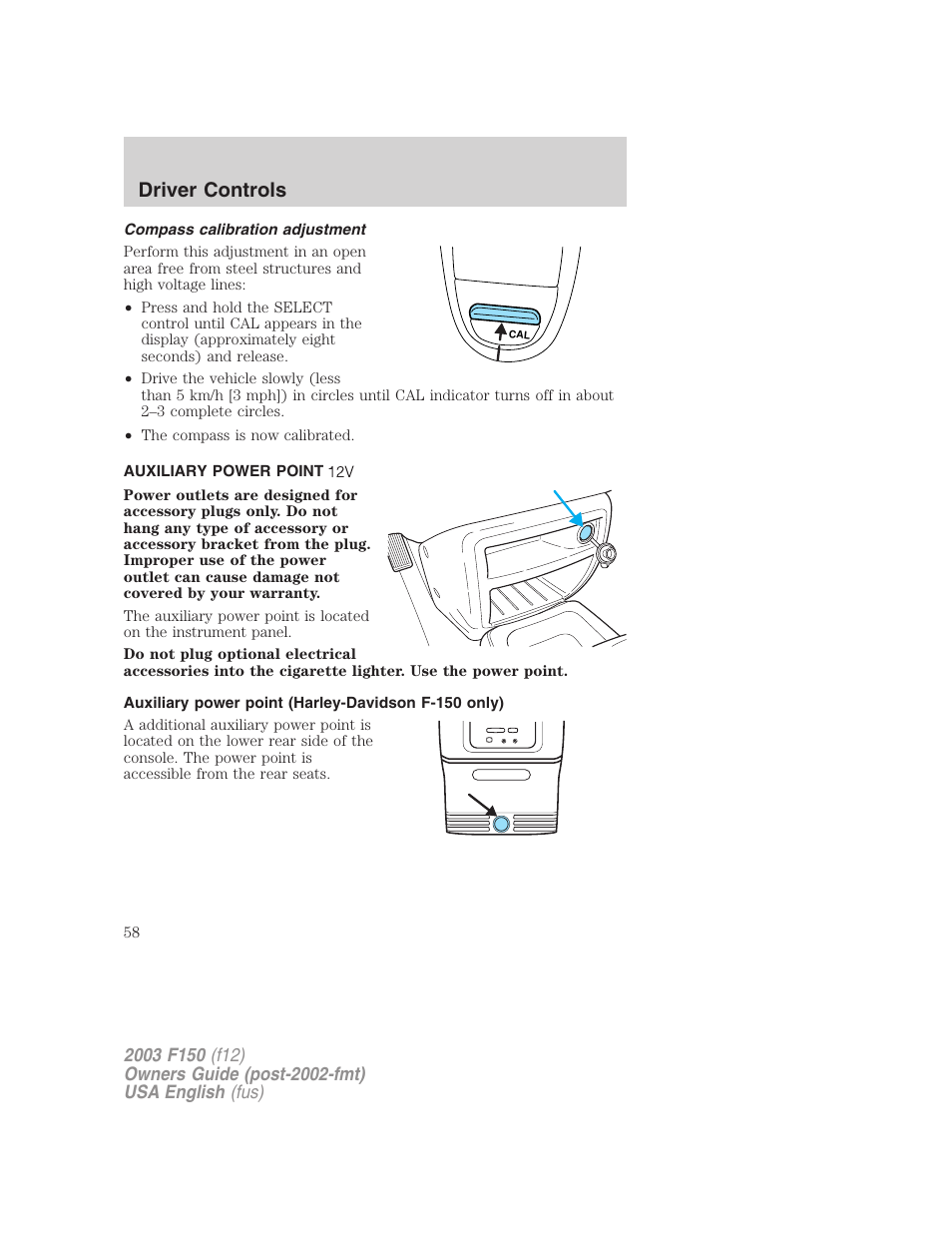 Driver controls | FORD 2003 F-150 v.5 User Manual | Page 58 / 280