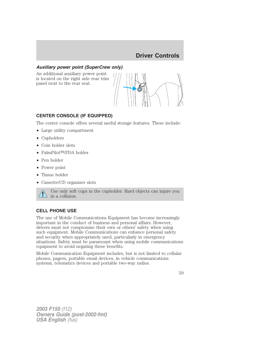 Driver controls | FORD 2003 F-150 v.5 User Manual | Page 59 / 280