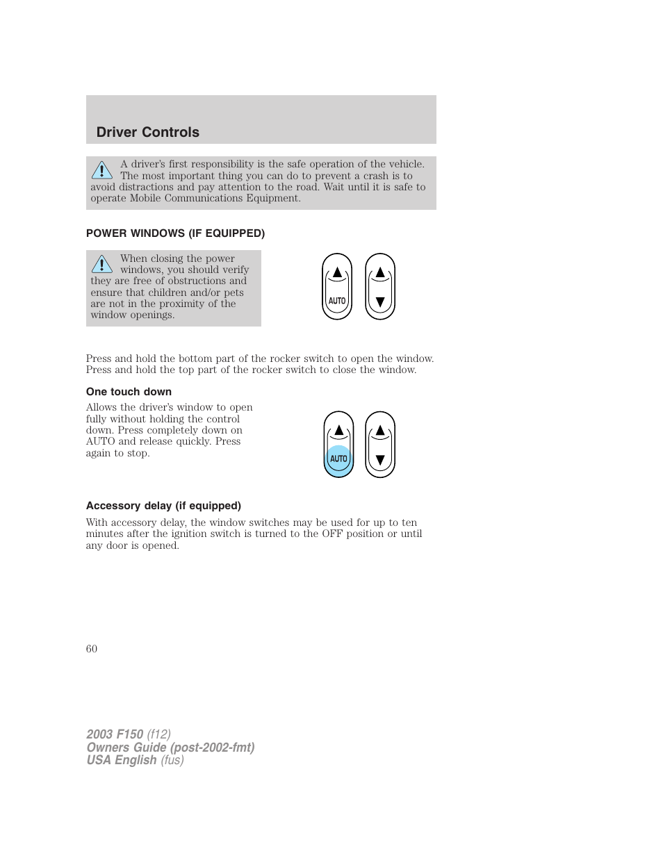 Driver controls | FORD 2003 F-150 v.5 User Manual | Page 60 / 280