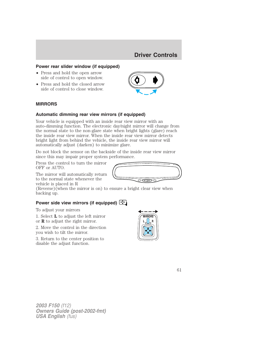 Driver controls | FORD 2003 F-150 v.5 User Manual | Page 61 / 280