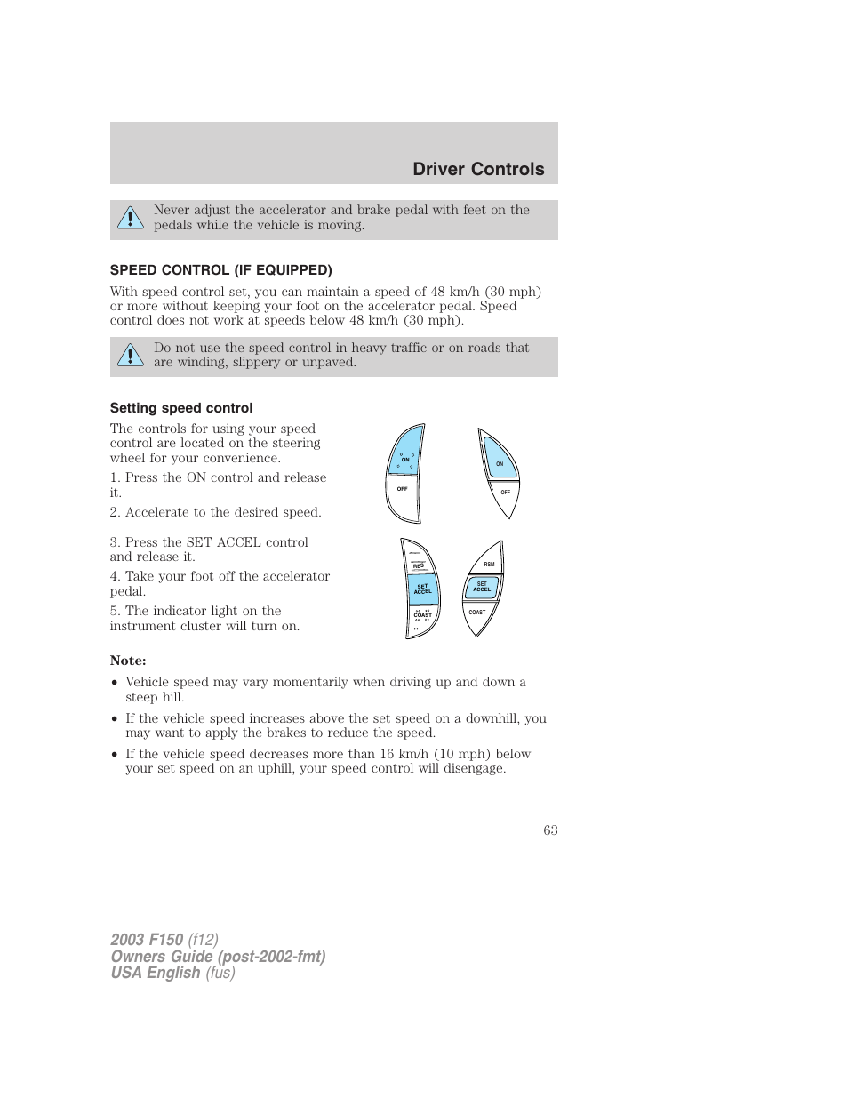 Driver controls | FORD 2003 F-150 v.5 User Manual | Page 63 / 280