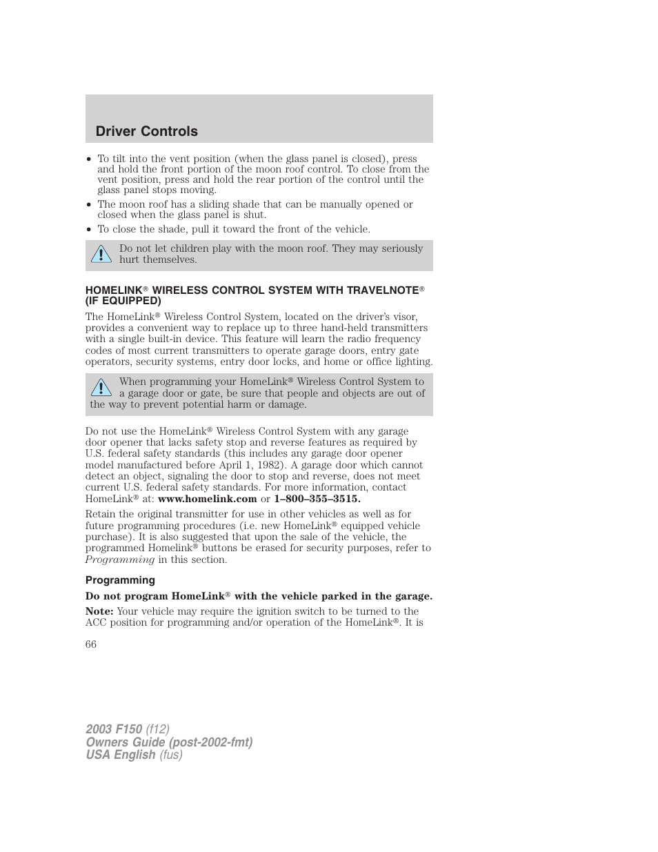 Driver controls | FORD 2003 F-150 v.5 User Manual | Page 66 / 280