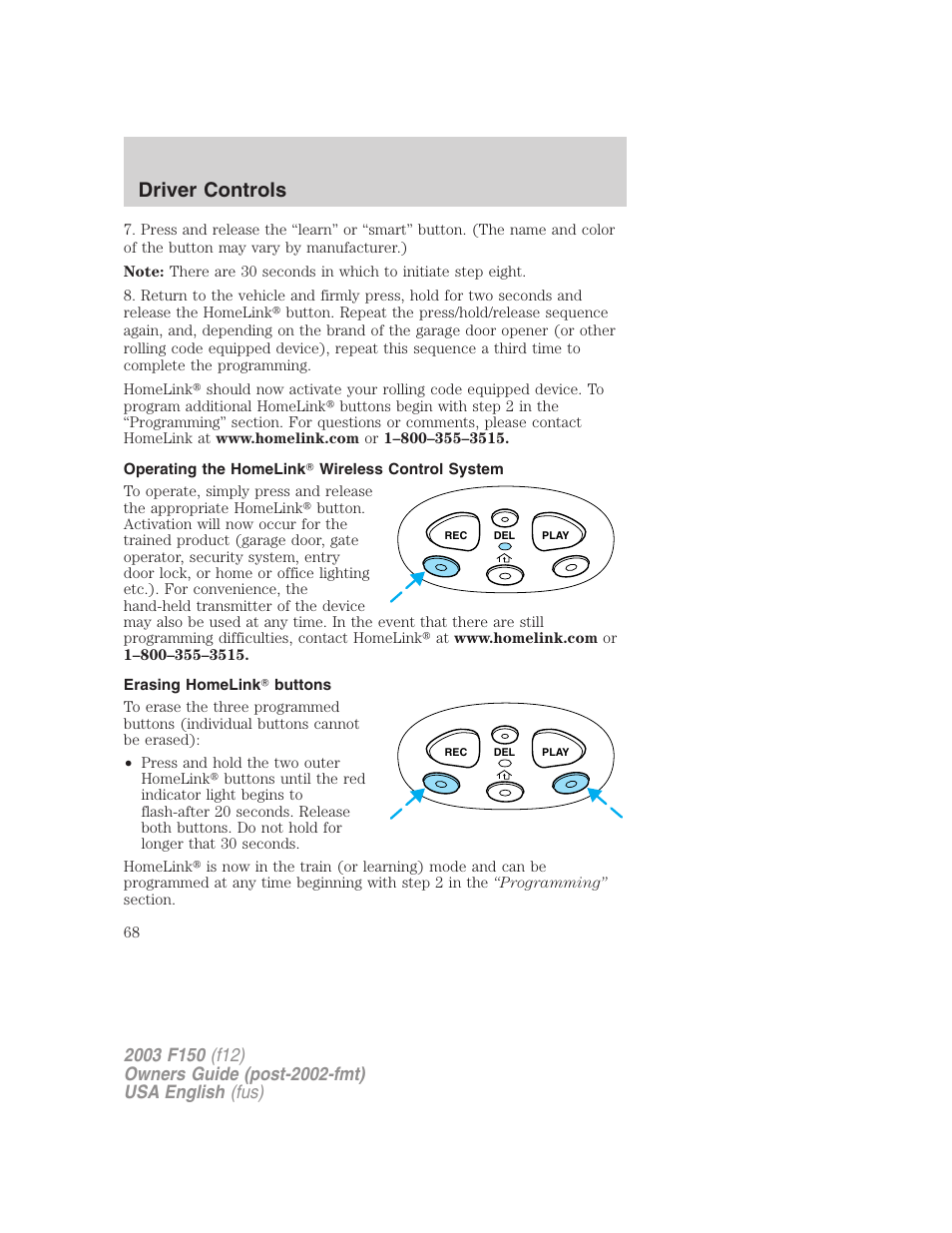 Driver controls | FORD 2003 F-150 v.5 User Manual | Page 68 / 280