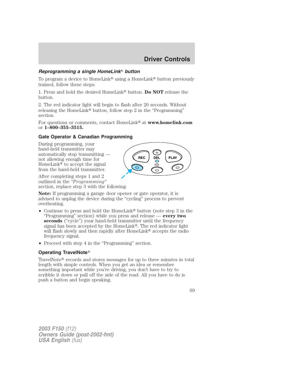 Driver controls | FORD 2003 F-150 v.5 User Manual | Page 69 / 280
