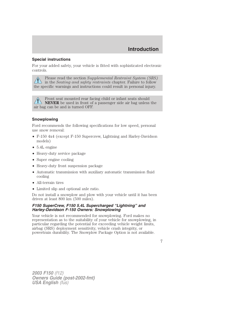 Introduction | FORD 2003 F-150 v.5 User Manual | Page 7 / 280