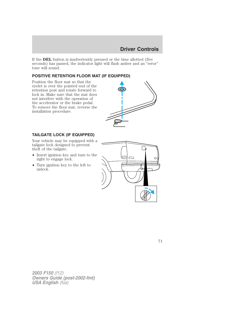 Driver controls | FORD 2003 F-150 v.5 User Manual | Page 71 / 280