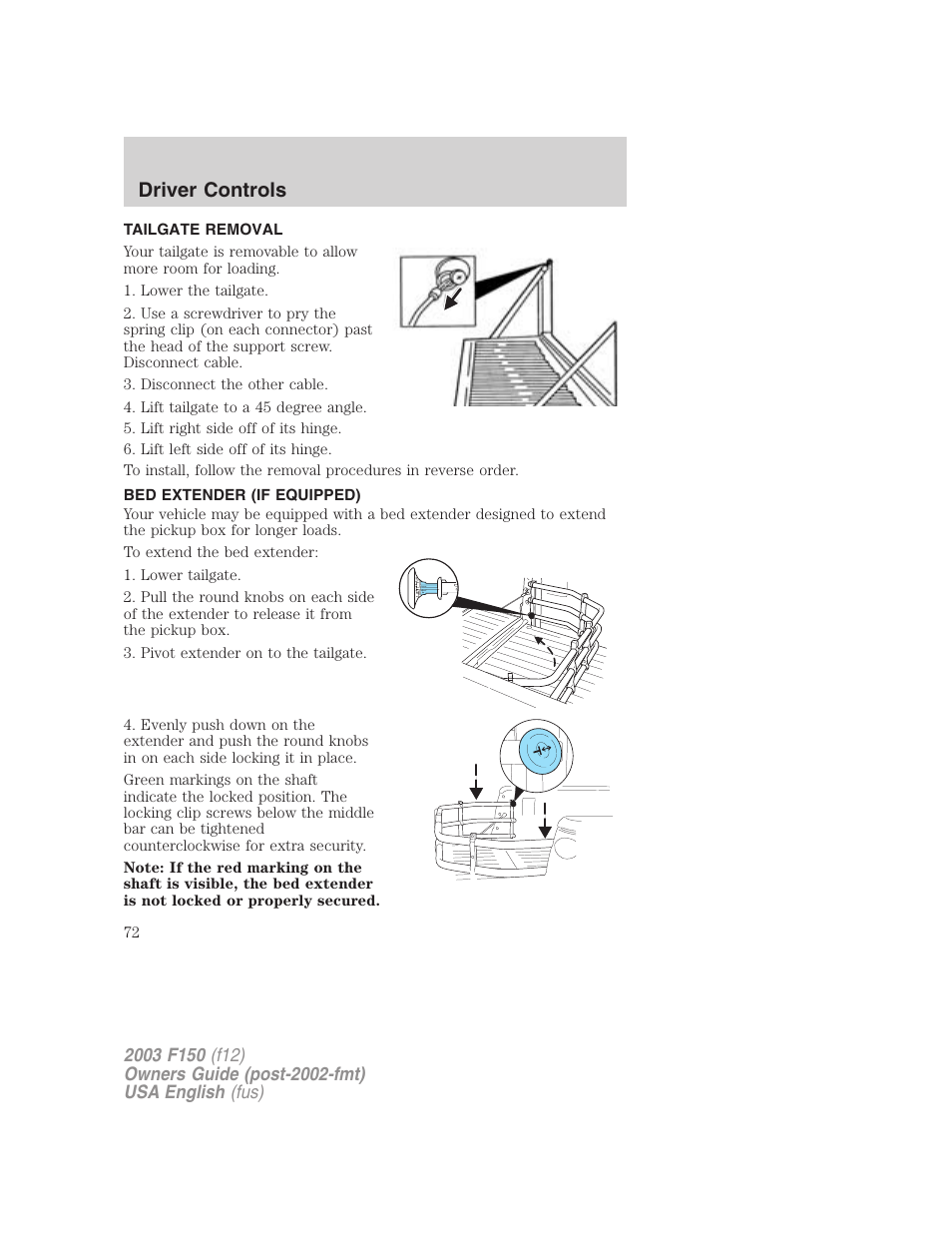 Driver controls | FORD 2003 F-150 v.5 User Manual | Page 72 / 280