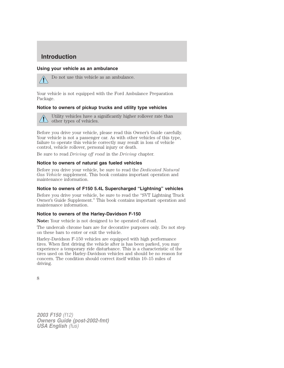 Introduction | FORD 2003 F-150 v.5 User Manual | Page 8 / 280