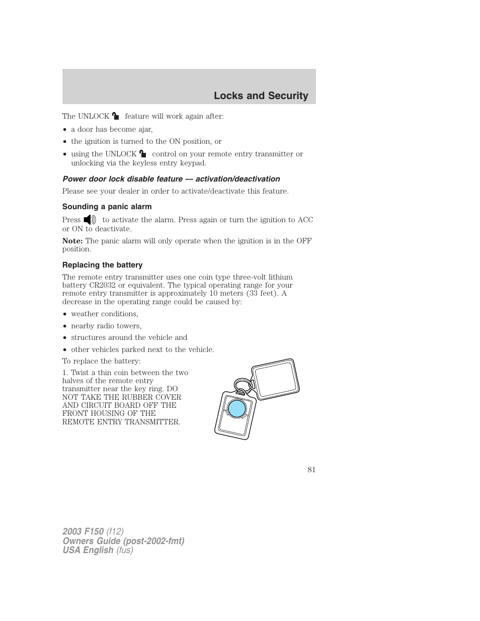 Locks and security | FORD 2003 F-150 v.5 User Manual | Page 81 / 280