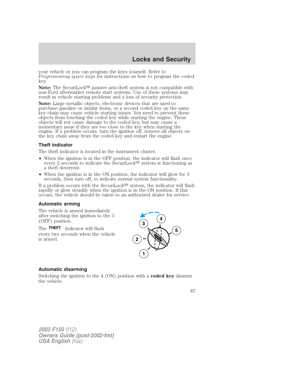 Locks and security | FORD 2003 F-150 v.5 User Manual | Page 87 / 280