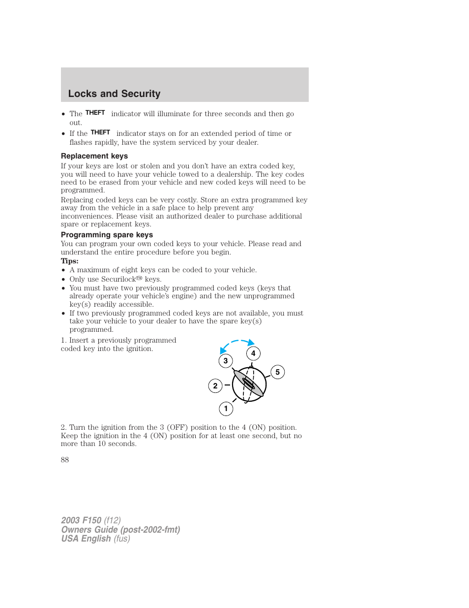 Locks and security | FORD 2003 F-150 v.5 User Manual | Page 88 / 280