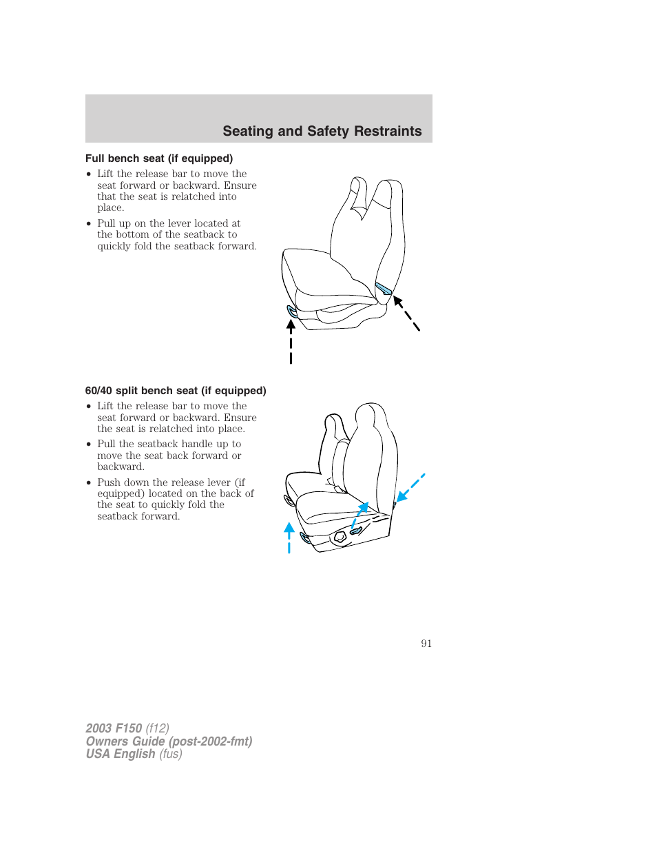 Seating and safety restraints | FORD 2003 F-150 v.5 User Manual | Page 91 / 280