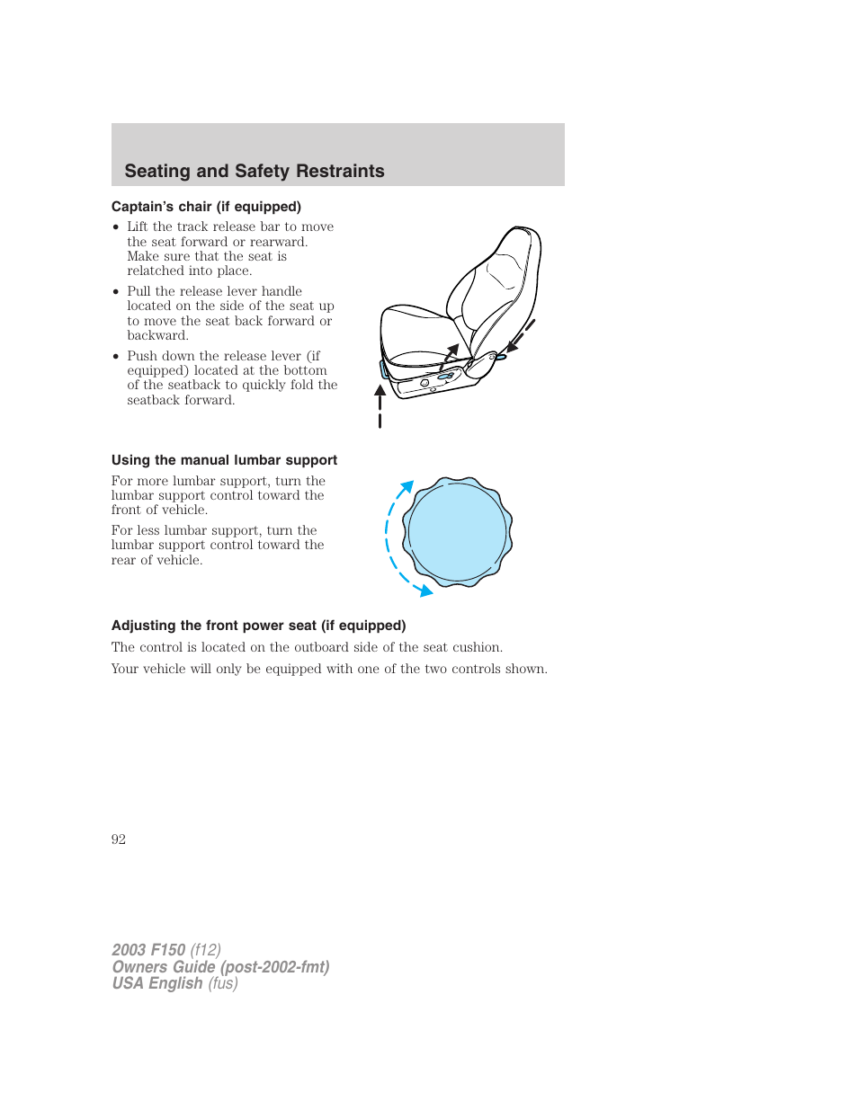 Seating and safety restraints | FORD 2003 F-150 v.5 User Manual | Page 92 / 280