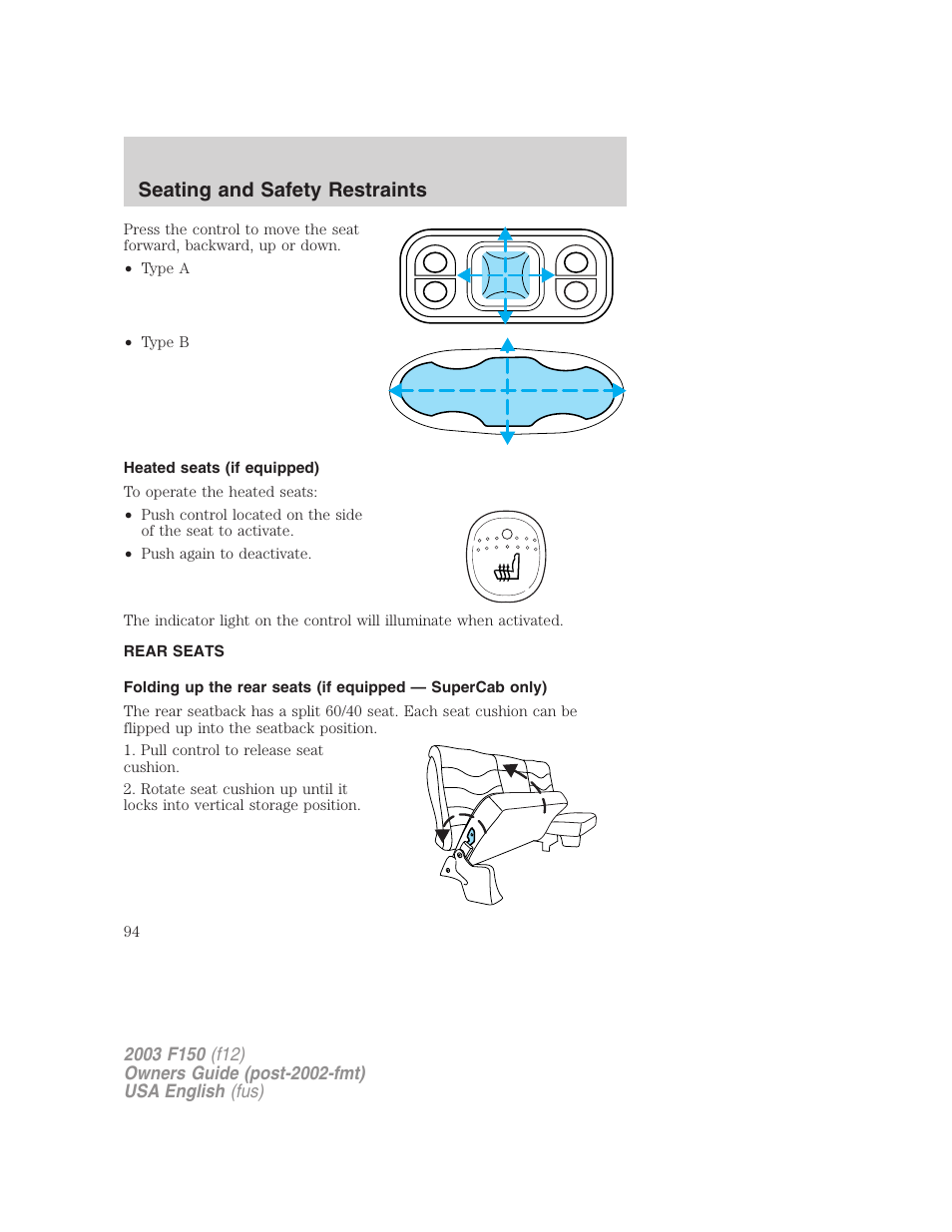 Seating and safety restraints | FORD 2003 F-150 v.5 User Manual | Page 94 / 280