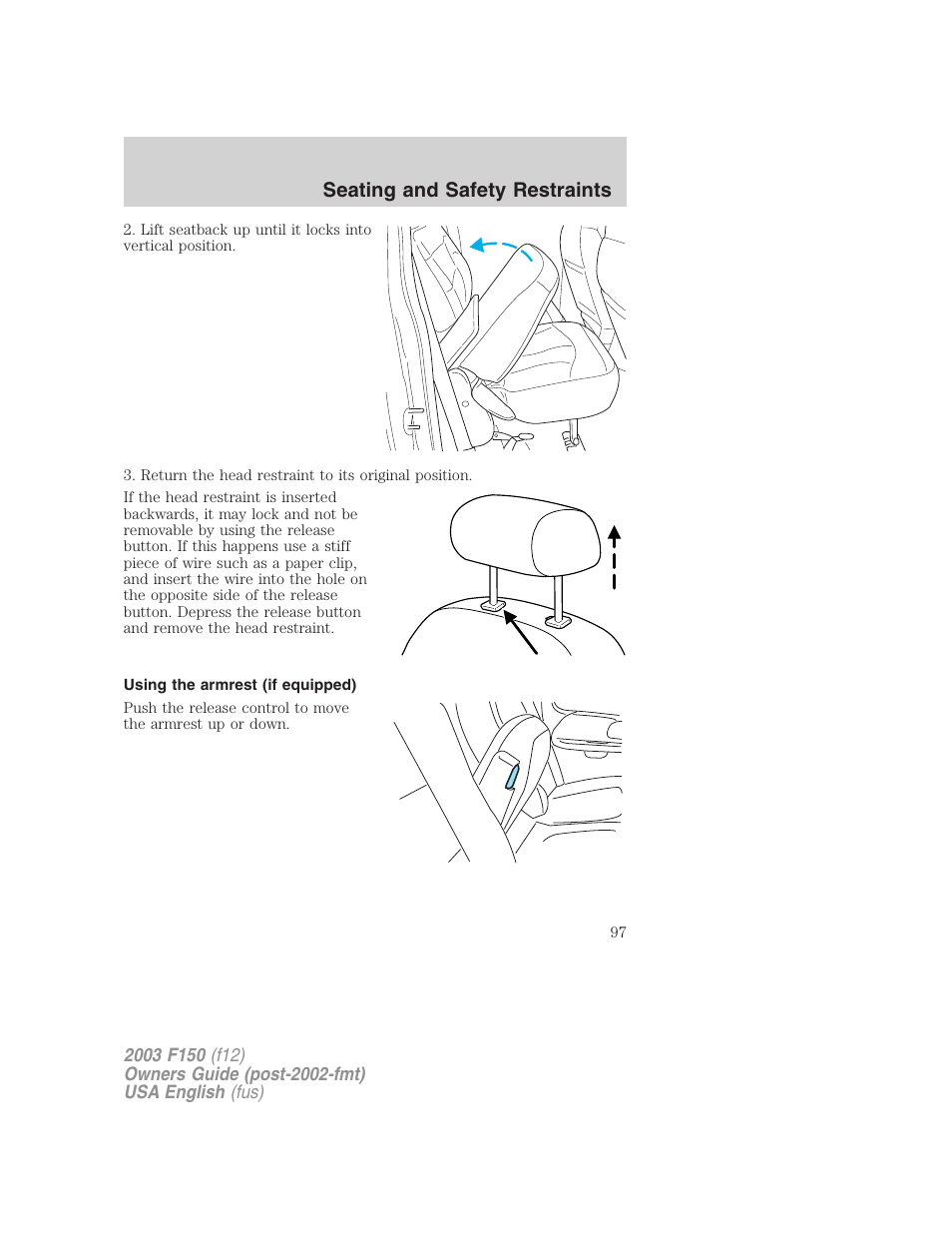 Seating and safety restraints | FORD 2003 F-150 v.5 User Manual | Page 97 / 280