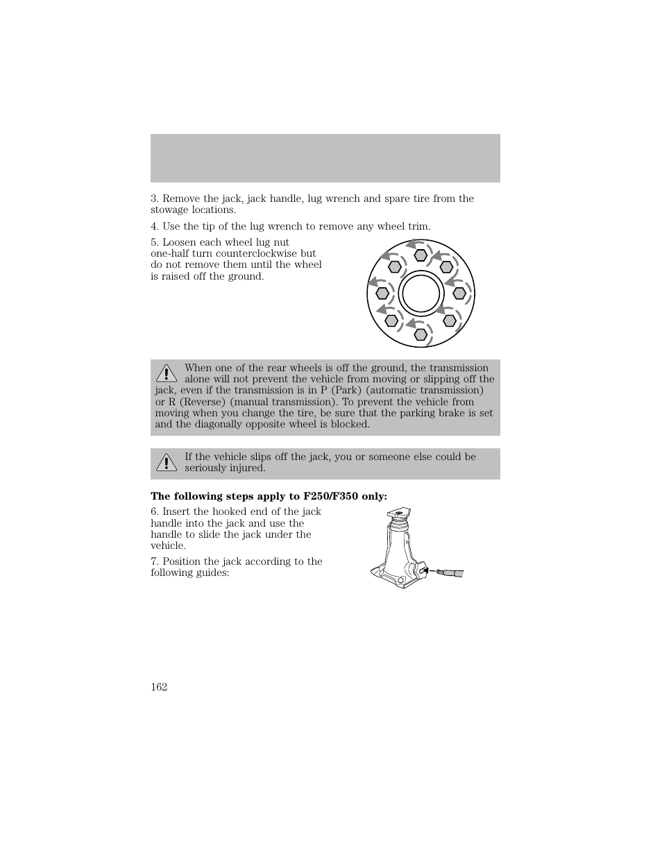 Roadside emergencies | FORD 2003 F-550 v.1 User Manual | Page 162 / 256