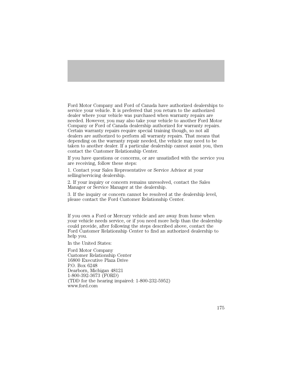 Customer assistance | FORD 2003 F-550 v.1 User Manual | Page 175 / 256