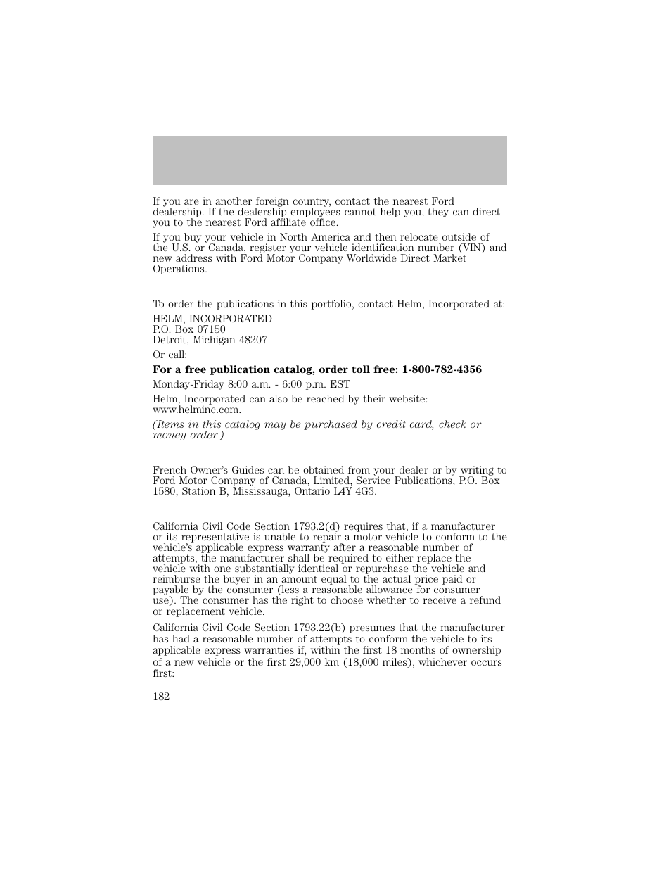 Customer assistance | FORD 2003 F-550 v.1 User Manual | Page 182 / 256