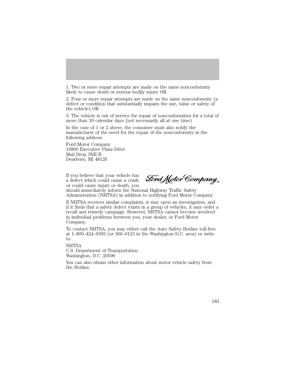 Customer assistance | FORD 2003 F-550 v.1 User Manual | Page 183 / 256