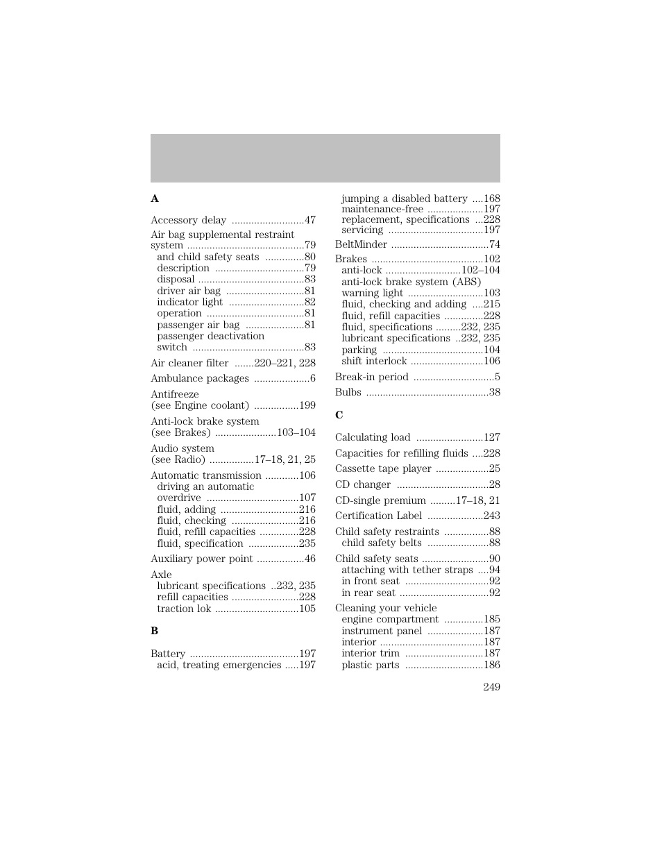 Index | FORD 2003 F-550 v.1 User Manual | Page 249 / 256