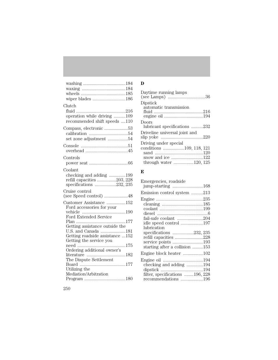 Index | FORD 2003 F-550 v.1 User Manual | Page 250 / 256