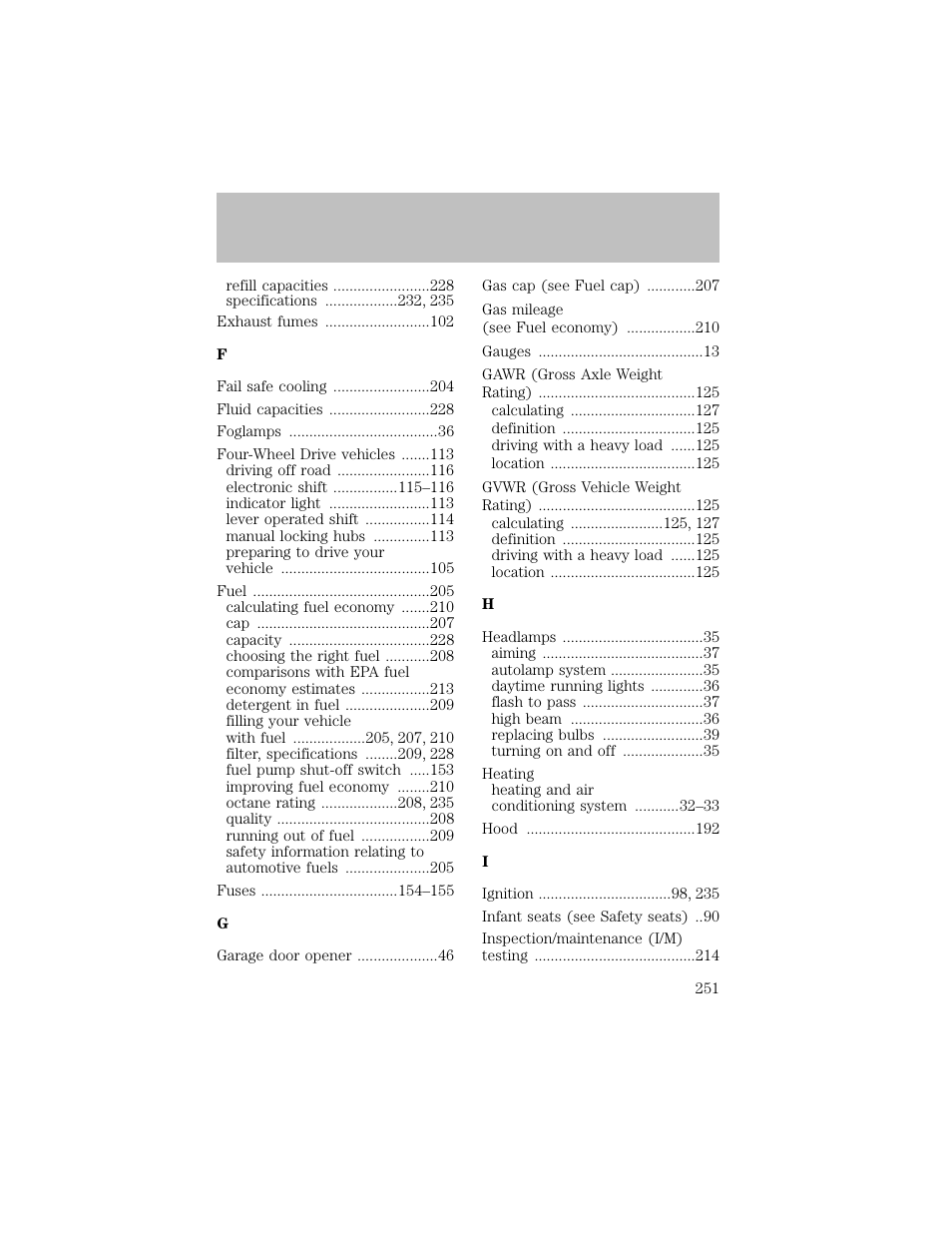 Index | FORD 2003 F-550 v.1 User Manual | Page 251 / 256