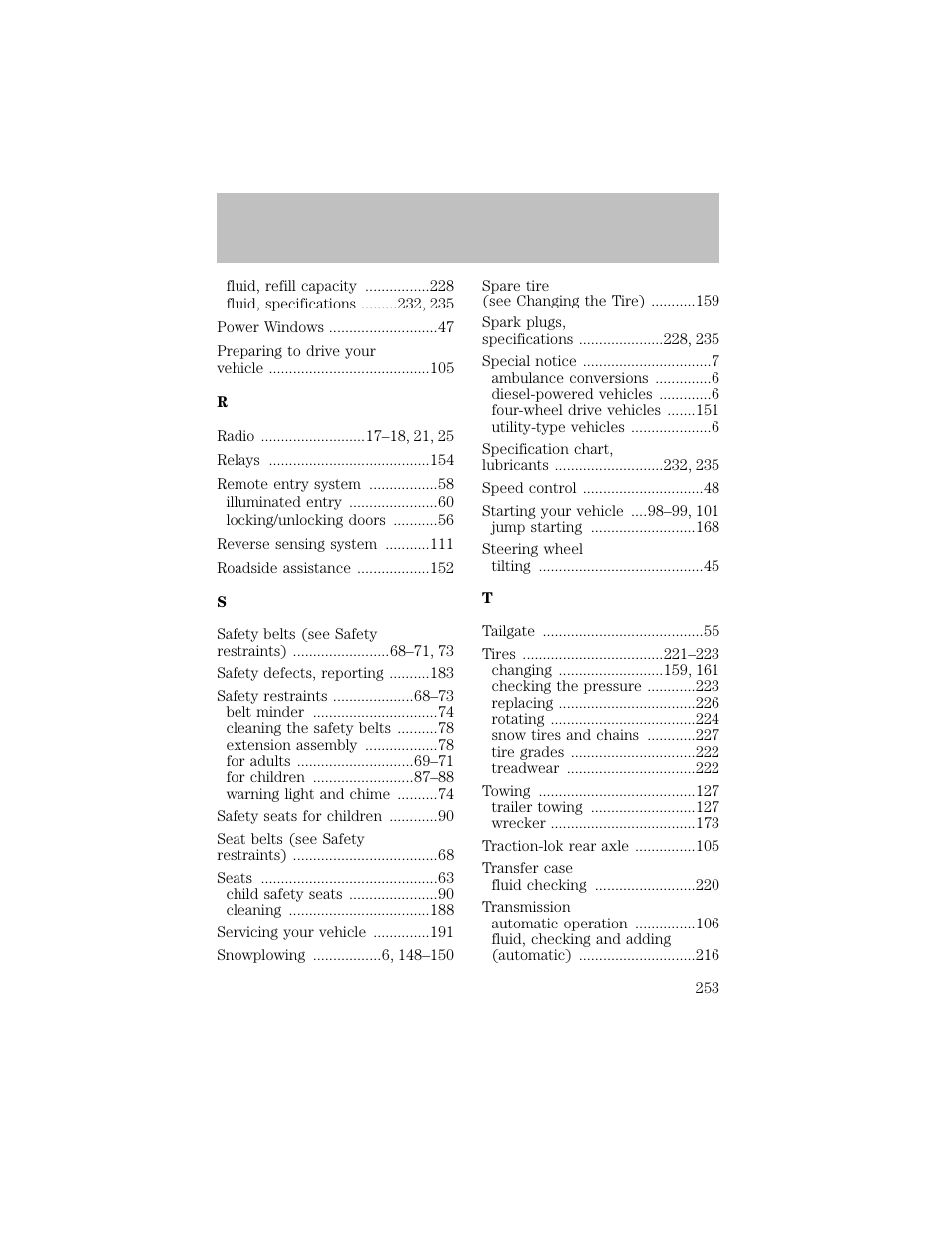 Index | FORD 2003 F-550 v.1 User Manual | Page 253 / 256