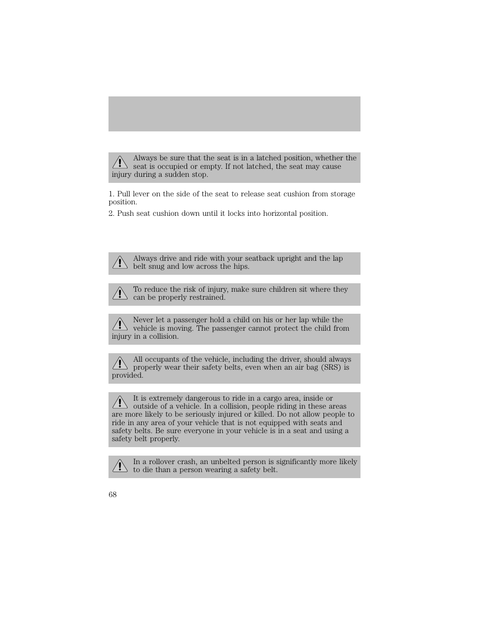 Seating and safety restraints | FORD 2003 F-550 v.1 User Manual | Page 68 / 256
