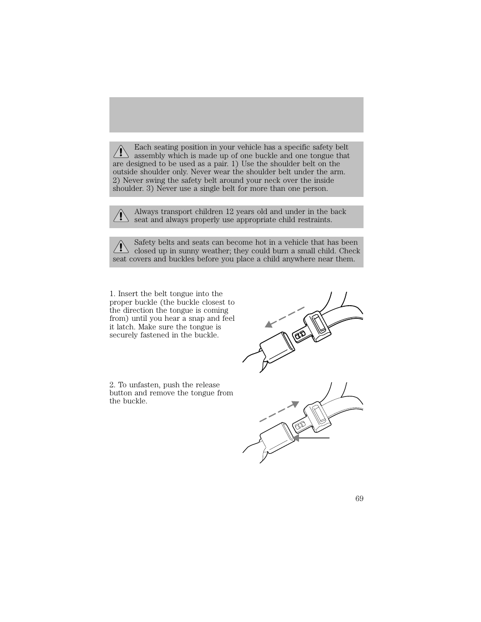 Seating and safety restraints | FORD 2003 F-550 v.1 User Manual | Page 69 / 256