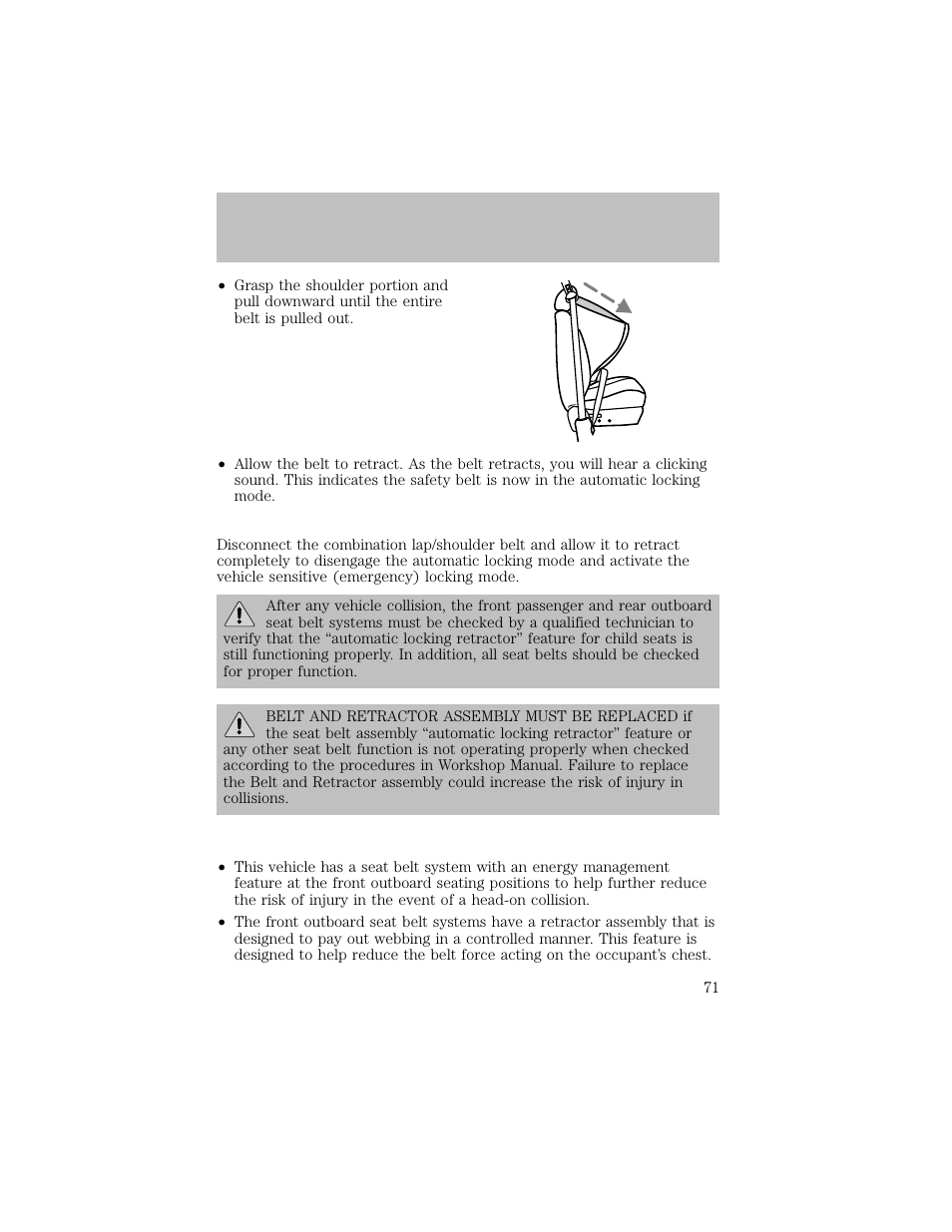 Seating and safety restraints | FORD 2003 F-550 v.1 User Manual | Page 71 / 256