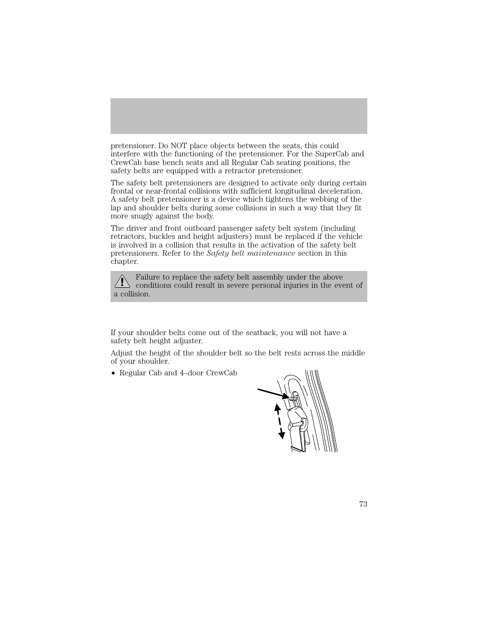 Seating and safety restraints | FORD 2003 F-550 v.1 User Manual | Page 73 / 256