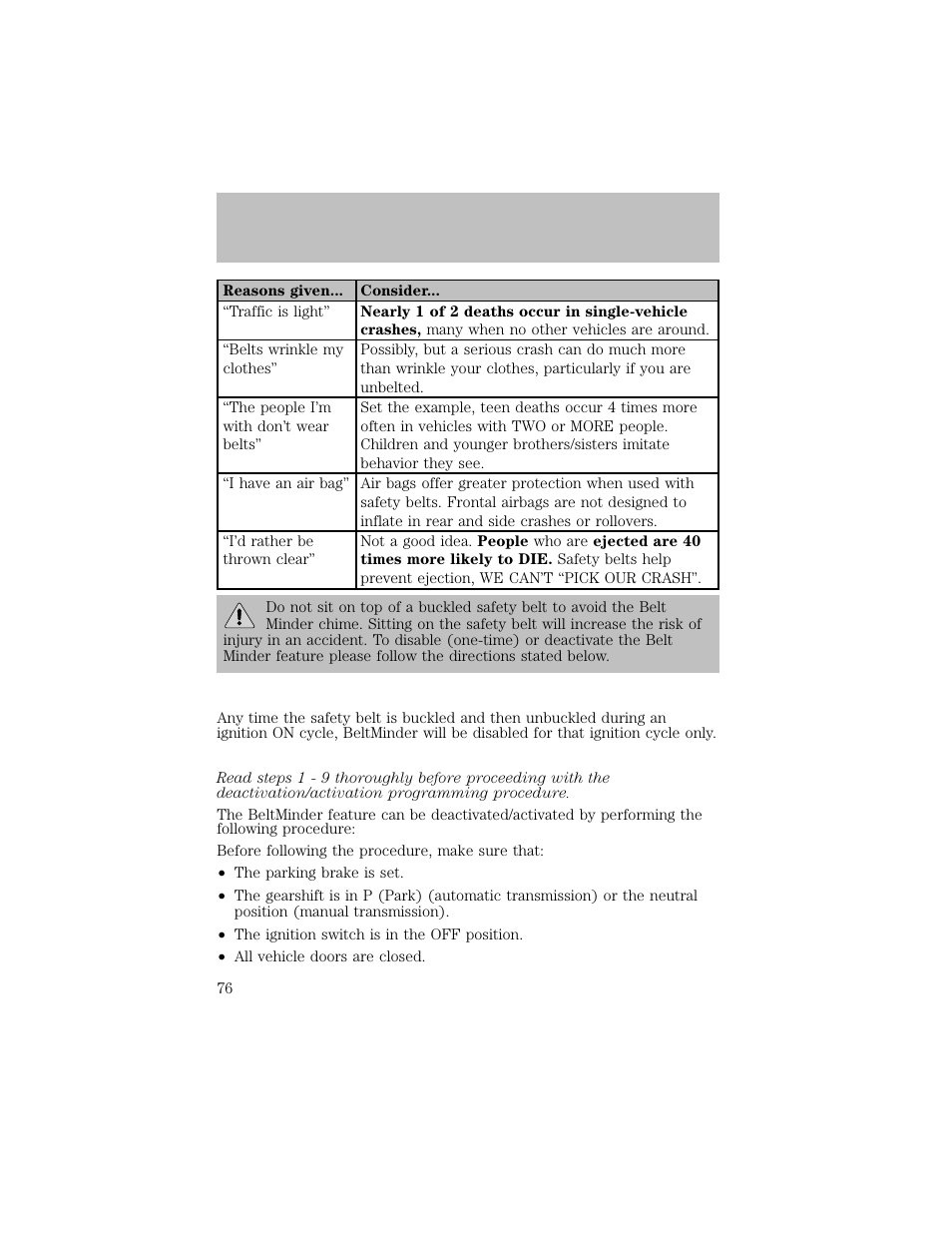 Seating and safety restraints | FORD 2003 F-550 v.1 User Manual | Page 76 / 256