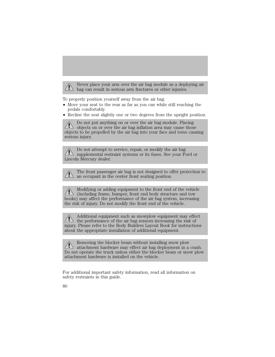 Seating and safety restraints | FORD 2003 F-550 v.1 User Manual | Page 80 / 256