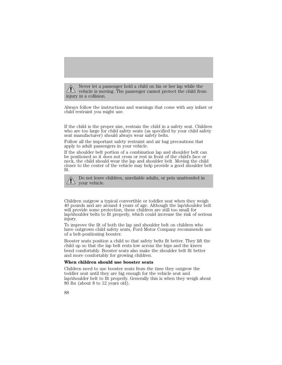 Seating and safety restraints | FORD 2003 F-550 v.1 User Manual | Page 88 / 256