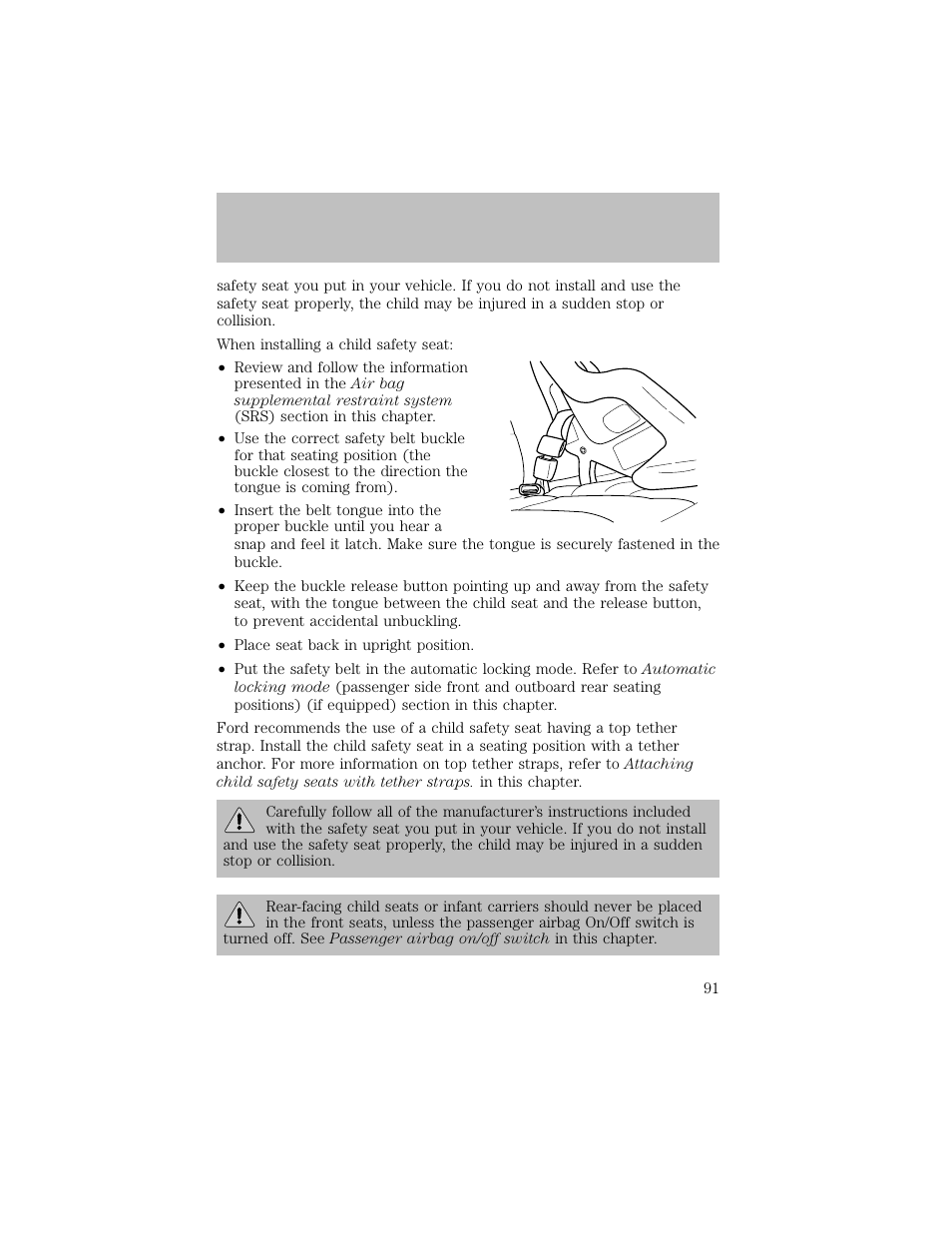 Seating and safety restraints | FORD 2003 F-550 v.1 User Manual | Page 91 / 256