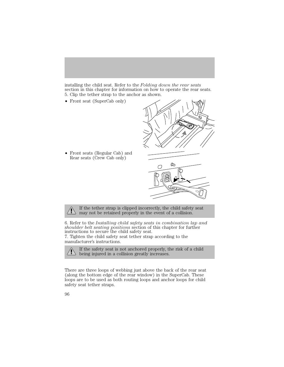 Seating and safety restraints | FORD 2003 F-550 v.1 User Manual | Page 96 / 256