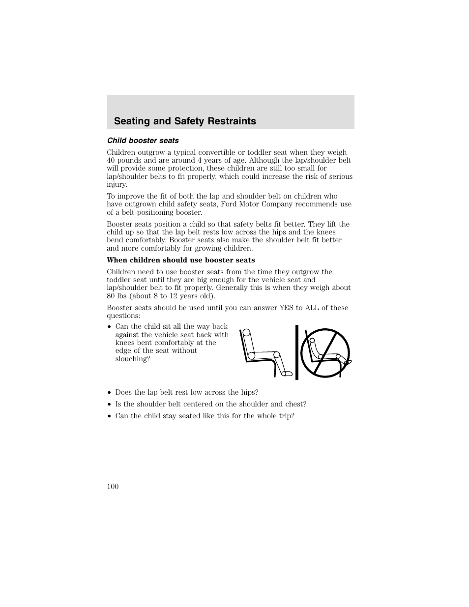 Seating and safety restraints | FORD 2003 F-550 v.2 User Manual | Page 100 / 280