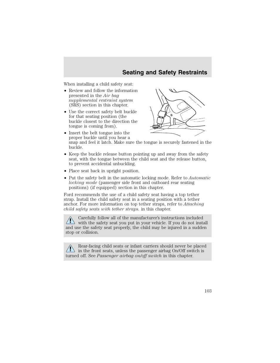 Seating and safety restraints | FORD 2003 F-550 v.2 User Manual | Page 103 / 280