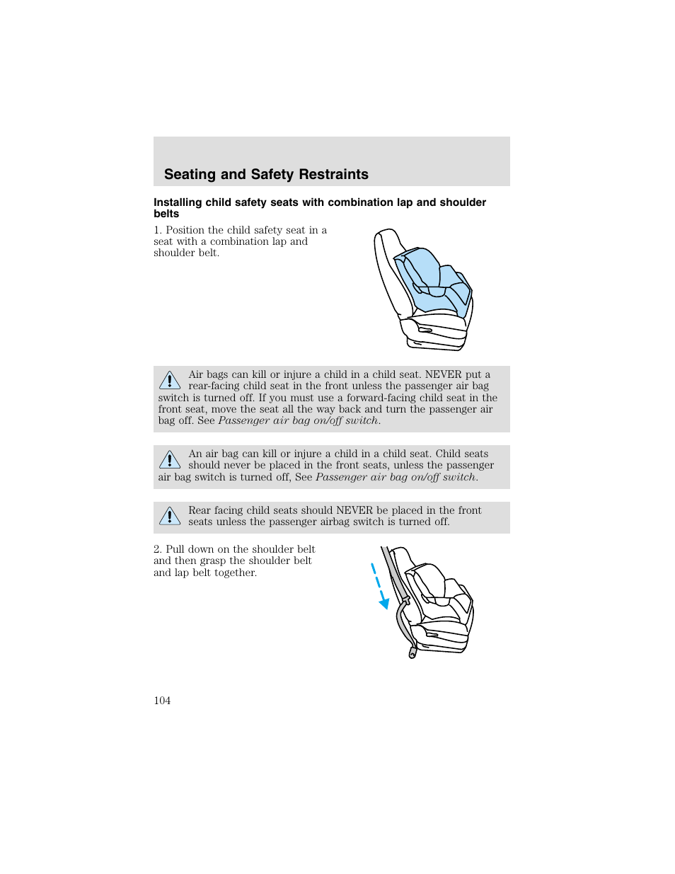 Seating and safety restraints | FORD 2003 F-550 v.2 User Manual | Page 104 / 280