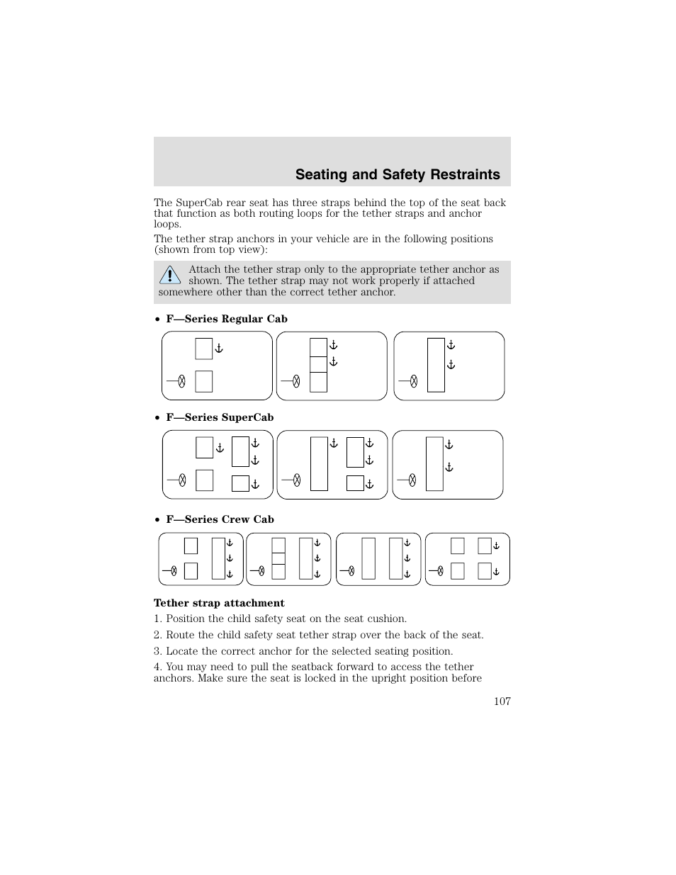 Seating and safety restraints | FORD 2003 F-550 v.2 User Manual | Page 107 / 280