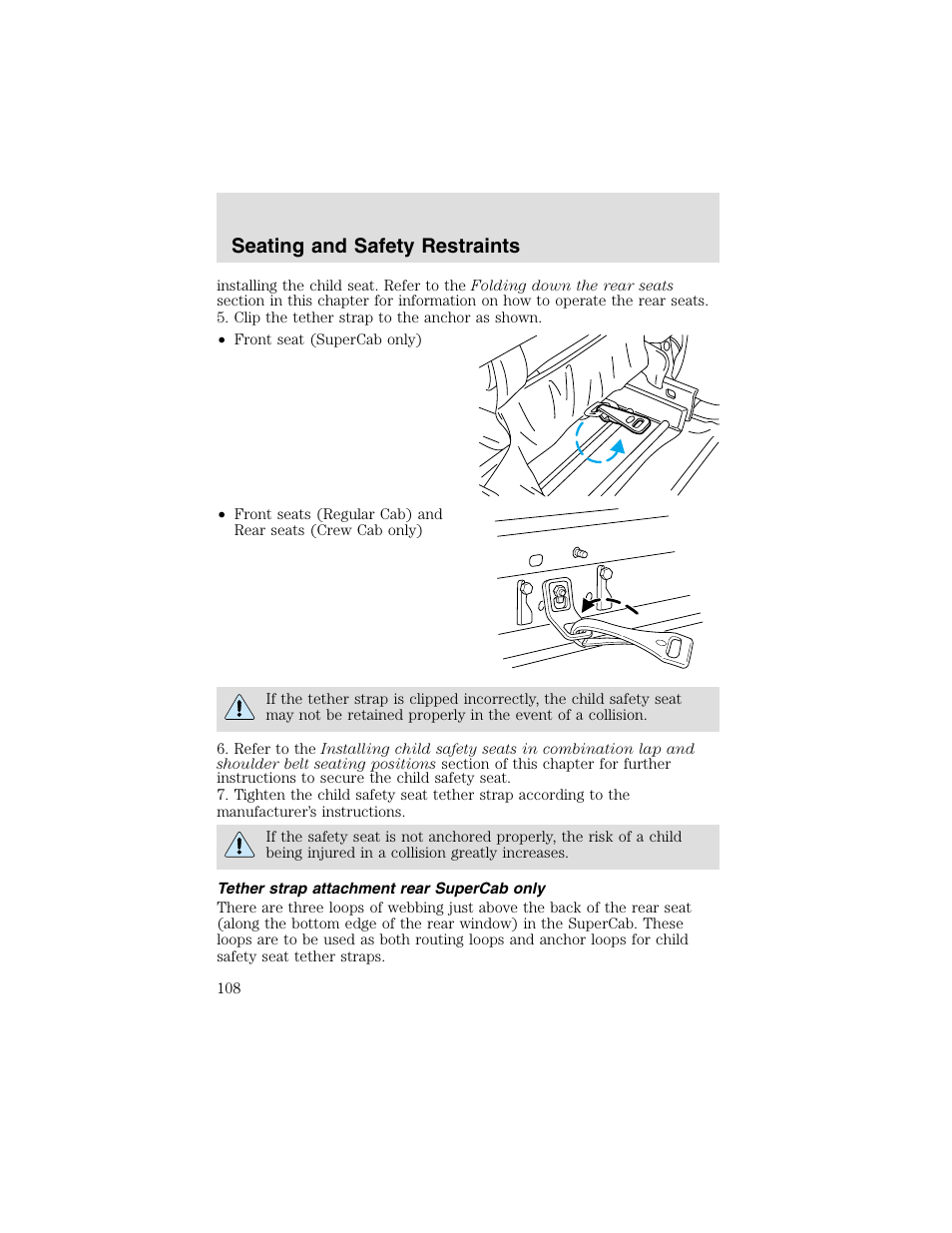 Seating and safety restraints | FORD 2003 F-550 v.2 User Manual | Page 108 / 280